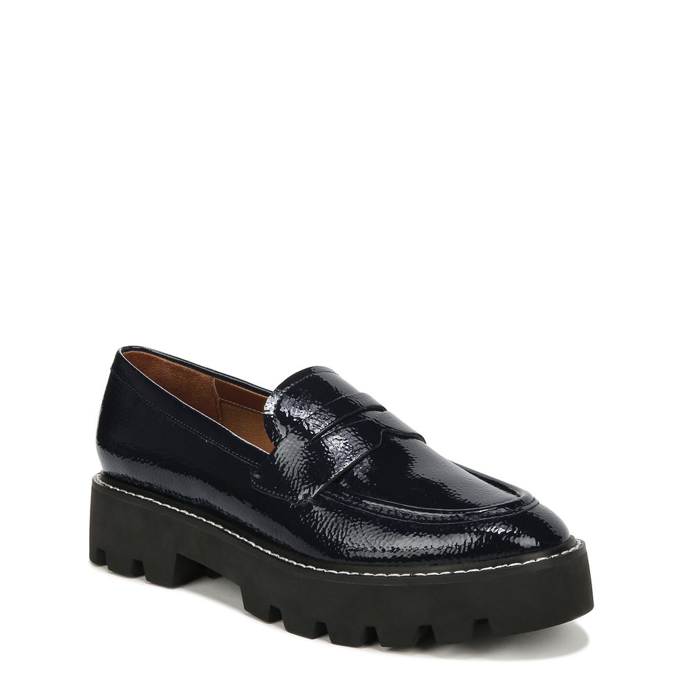 Franco Sarto Womens Balin Lug Sole Chunky Loafer Midnight Blue 7.5 W